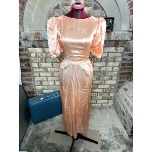 Formal dress puff sleeves big bow vintage 1980s peach